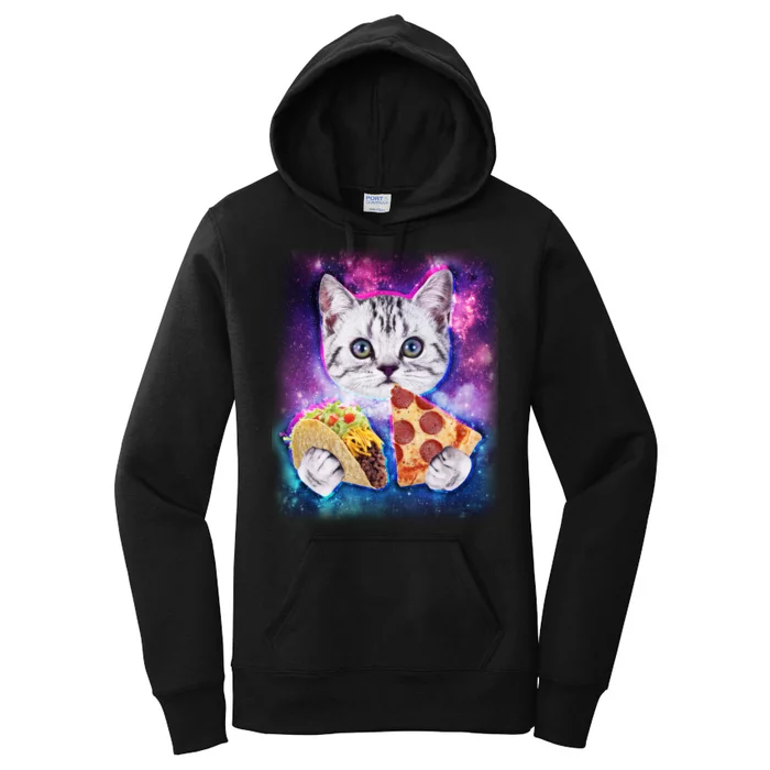 Space Cat Pizza And Tacos Women's Pullover Hoodie