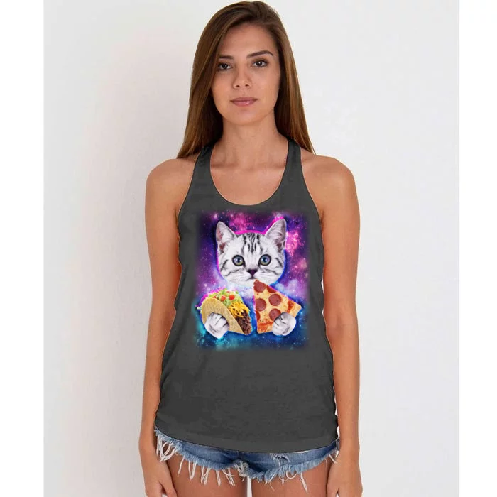 Space Cat Pizza And Tacos Women's Knotted Racerback Tank