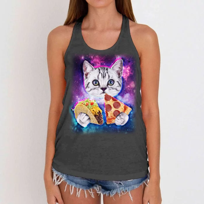 Space Cat Pizza And Tacos Women's Knotted Racerback Tank