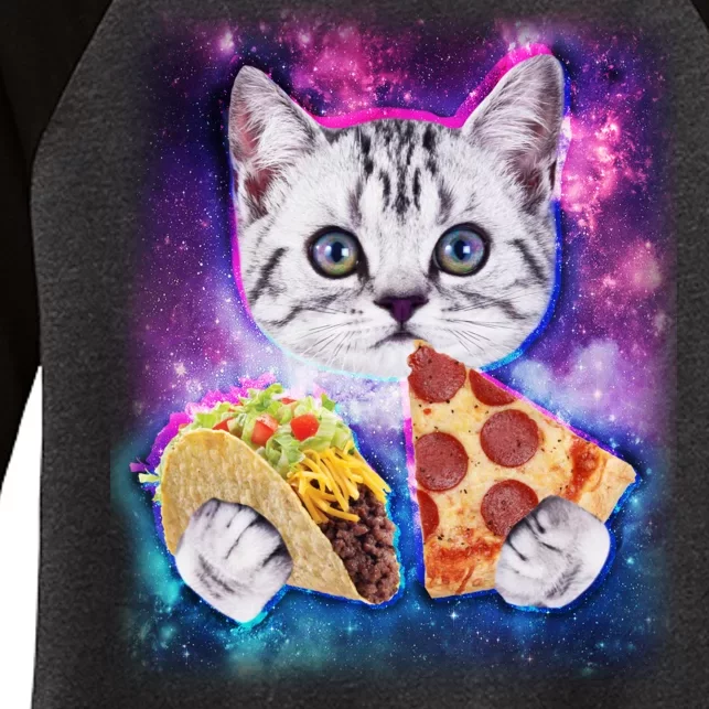 Space Cat Pizza And Tacos Women's Tri-Blend 3/4-Sleeve Raglan Shirt