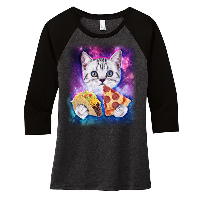 Space Cat Pizza And Tacos Women's Tri-Blend 3/4-Sleeve Raglan Shirt