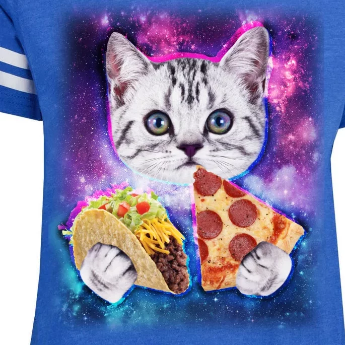 Space Cat Pizza And Tacos Enza Ladies Jersey Football T-Shirt