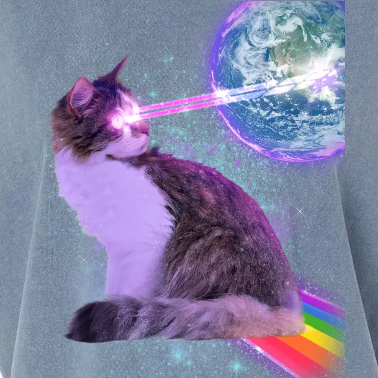 Space Cat Shooting Lazer Into Moon Garment-Dyed Women's Muscle Tee