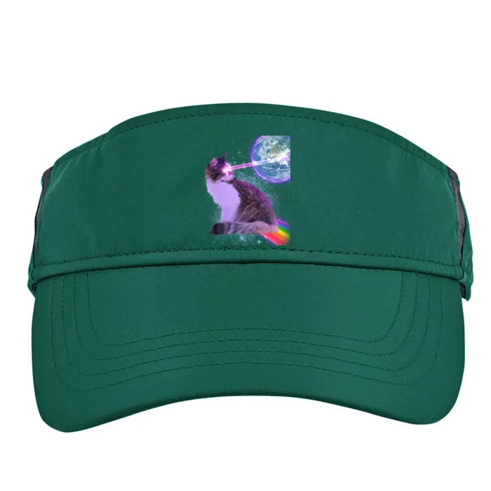 Space Cat Shooting Lazer Into Moon Adult Drive Performance Visor