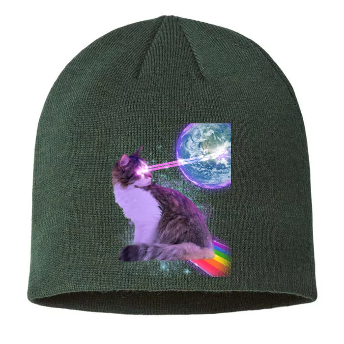 Space Cat Shooting Lazer Into Moon 8 1/2in Sustainable Knit Beanie