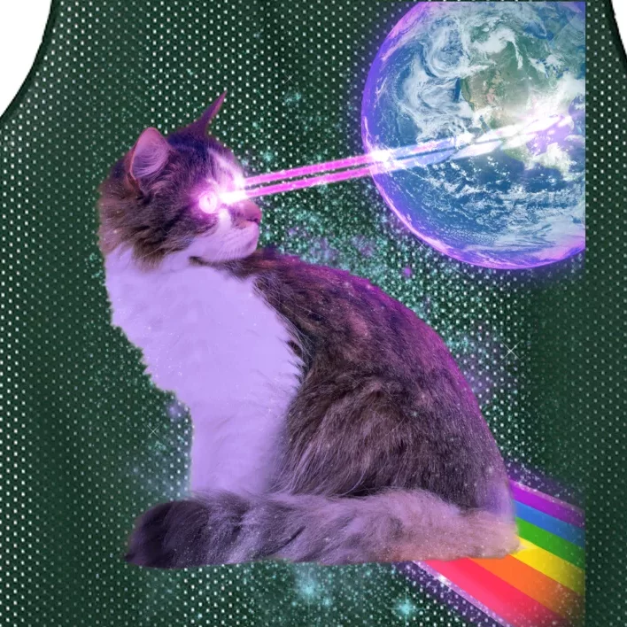 Space Cat Shooting Lazer Into Moon Mesh Reversible Basketball Jersey Tank