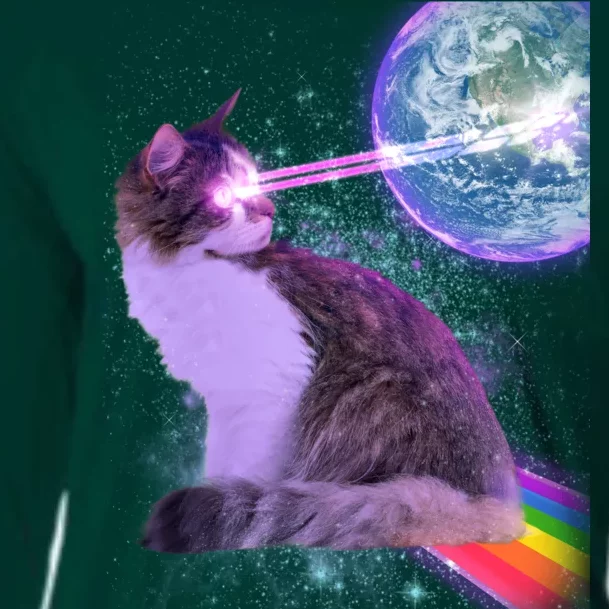 Space Cat Shooting Lazer Into Moon Cooling Performance Long Sleeve Crew