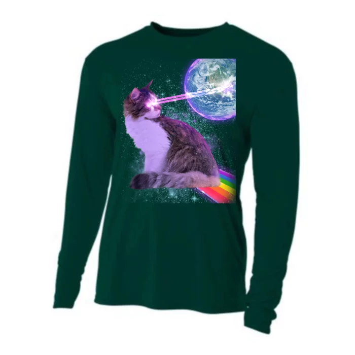 Space Cat Shooting Lazer Into Moon Cooling Performance Long Sleeve Crew