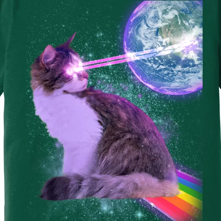 Space Cat Shooting Lazer Into Moon Premium T-Shirt