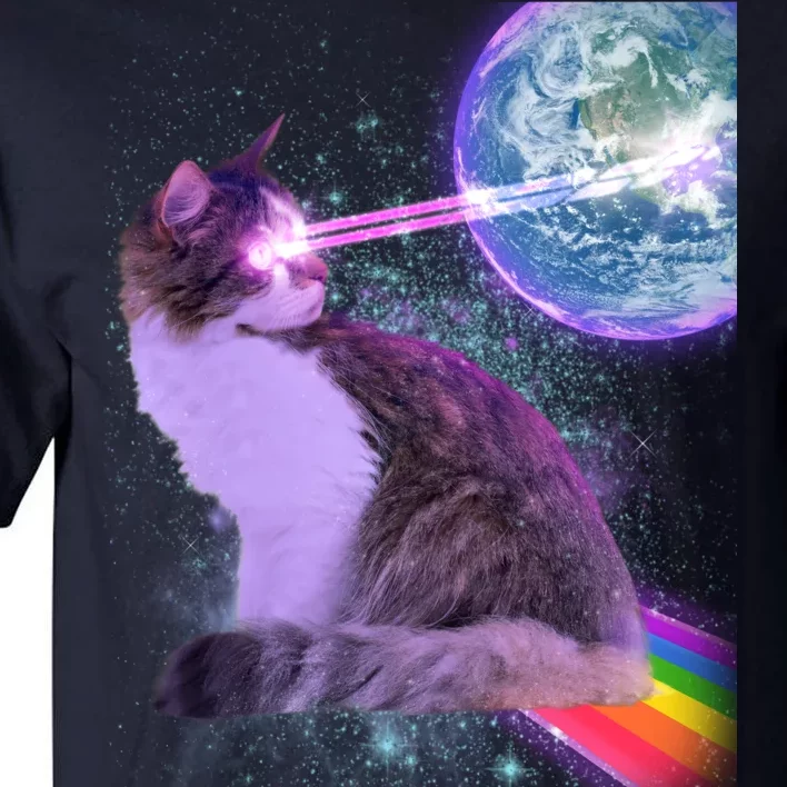 Space Cat Shooting Lazer Into Moon Tall T-Shirt