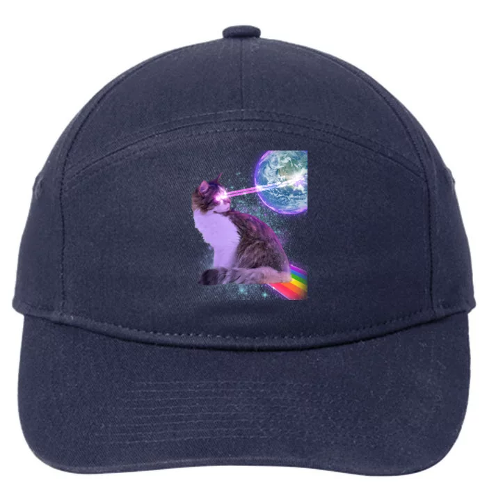 Space Cat Shooting Lazer Into Moon 7-Panel Snapback Hat