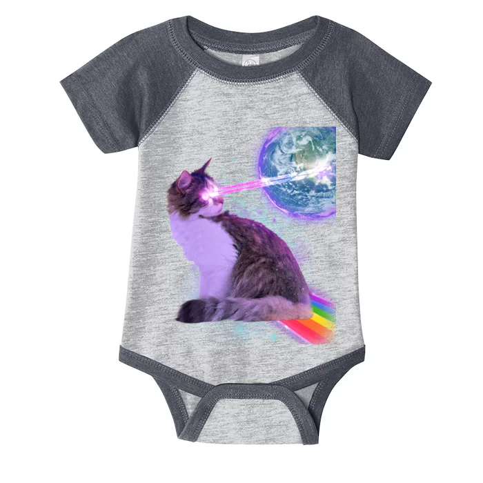 Space Cat Shooting Lazer Into Moon Infant Baby Jersey Bodysuit