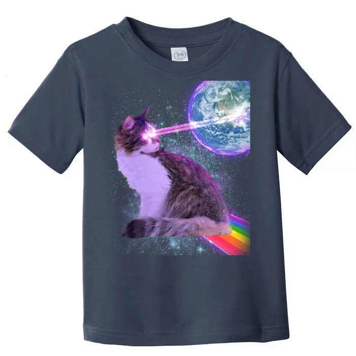 Space Cat Shooting Lazer Into Moon Toddler T-Shirt