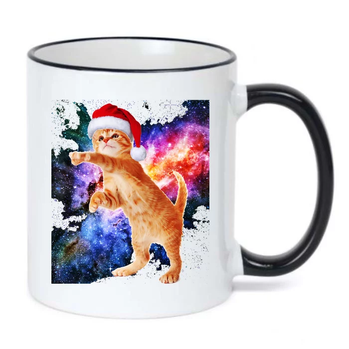 Space Christmas Cat Santa Kitty Black Color Changing Mug