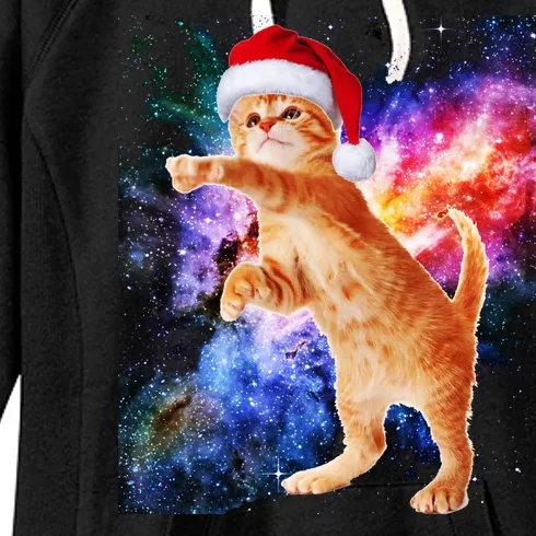 Space Christmas Cat Santa Kitty Women's Fleece Hoodie