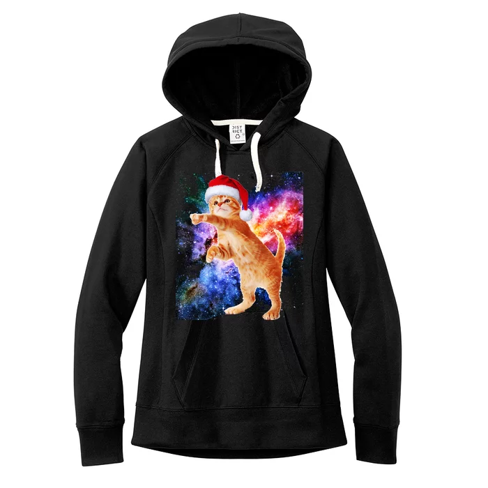 Space Christmas Cat Santa Kitty Women's Fleece Hoodie