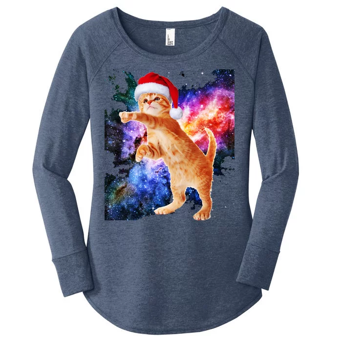 Space Christmas Cat Santa Kitty Women's Perfect Tri Tunic Long Sleeve Shirt