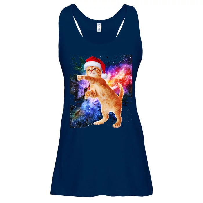 Space Christmas Cat Santa Kitty Ladies Essential Flowy Tank