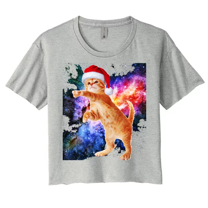 Space Christmas Cat Santa Kitty Women's Crop Top Tee