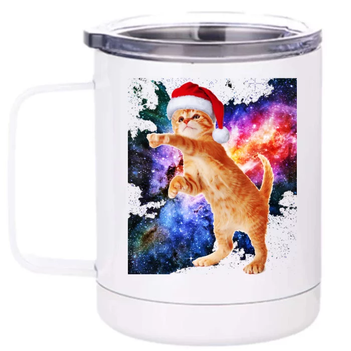 Space Christmas Cat Santa Kitty Front & Back 12oz Stainless Steel Tumbler Cup