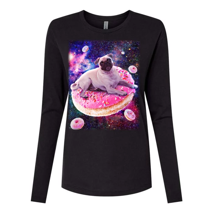 Space Donut Pug Womens Cotton Relaxed Long Sleeve T-Shirt