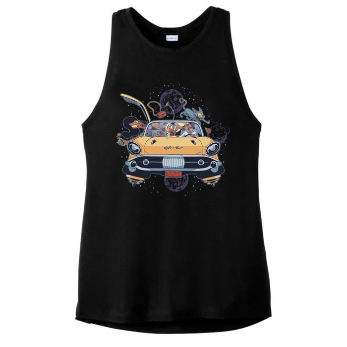 Space Family Cartoon Ladies Tri-Blend Wicking Tank