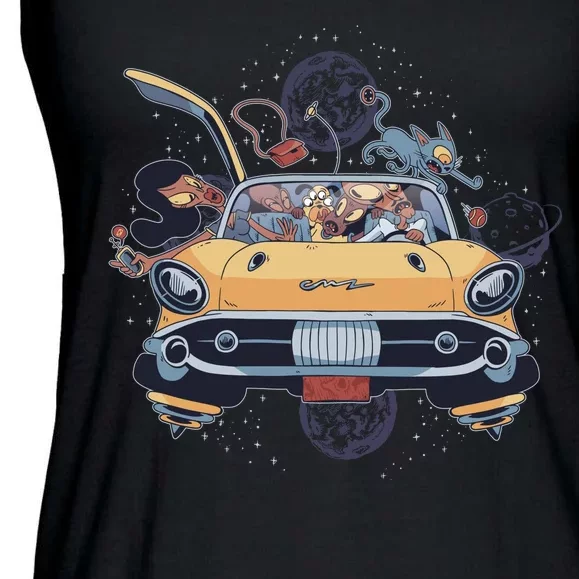 Space Family Cartoon Ladies Essential Flowy Tank