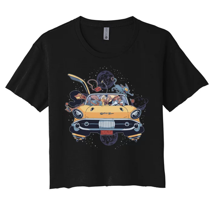 Space Family Cartoon Women's Crop Top Tee