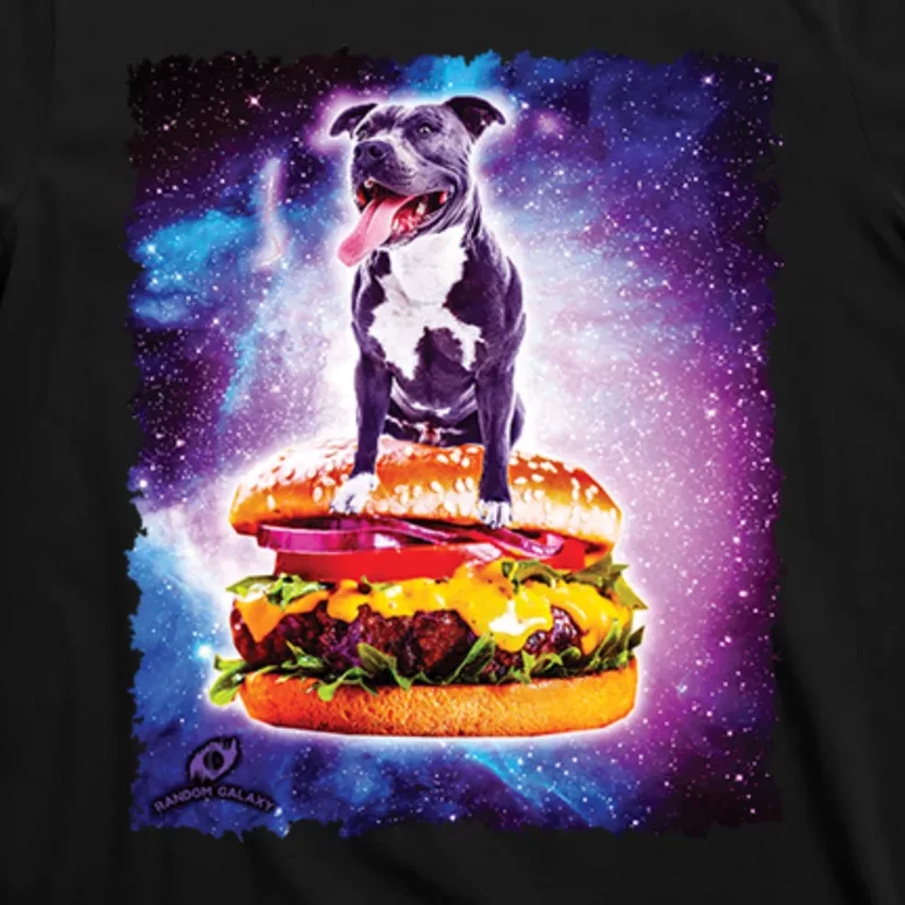 Space Galaxy Pitbull Riding Cheeseburger T-Shirt