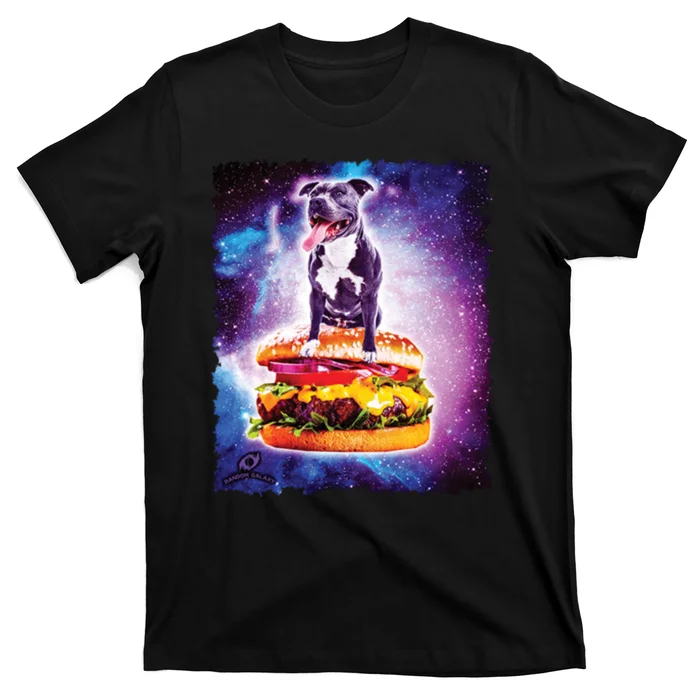 Space Galaxy Pitbull Riding Cheeseburger T-Shirt