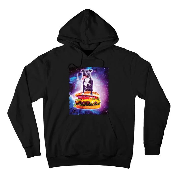 Space Galaxy Pitbull Riding Cheeseburger Tall Hoodie