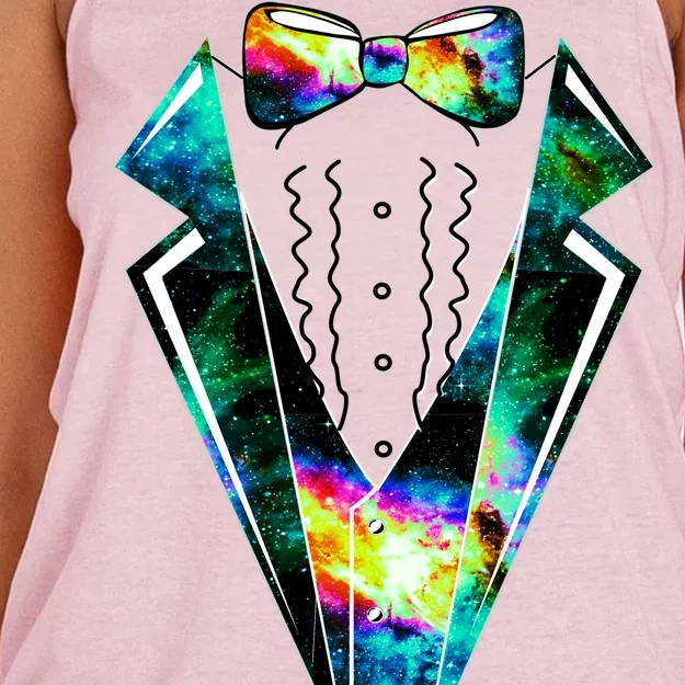 Space Galaxy Tuxedo Women's Knotted Racerback Tank