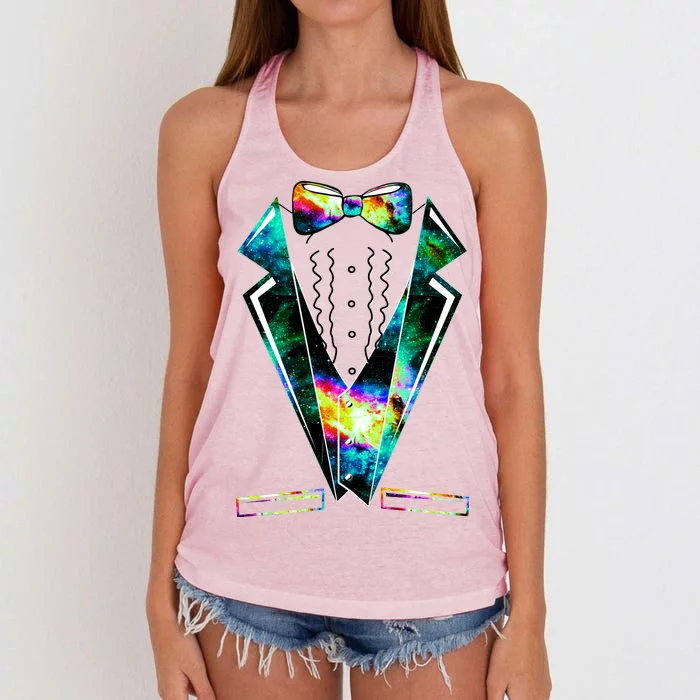 Space Galaxy Tuxedo Women's Knotted Racerback Tank