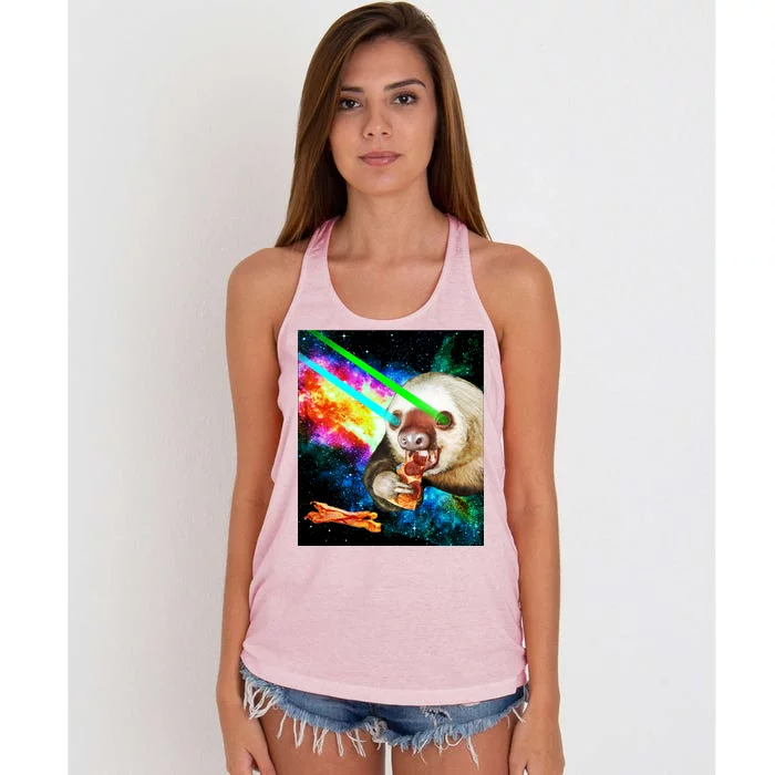 Space Hunger Dinner In Space Sloth Laser Pizza Women's Knotted Racerback Tank