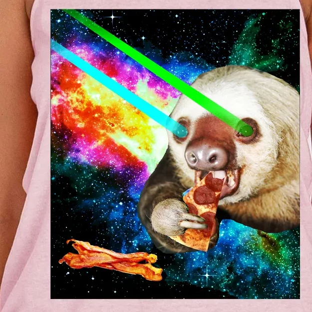 Space Hunger Dinner In Space Sloth Laser Pizza Women's Knotted Racerback Tank