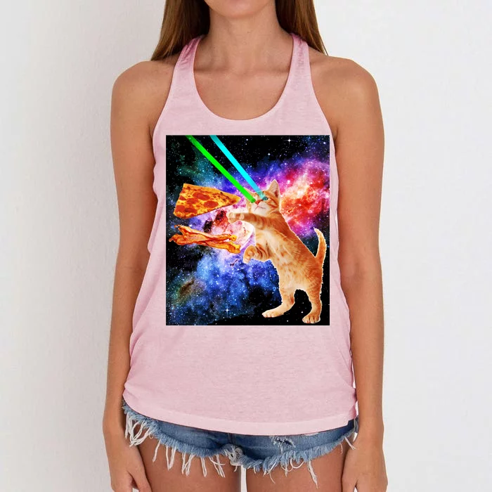 Space Hunger Flying Cat Pizza Bacon1 Women's Knotted Racerback Tank