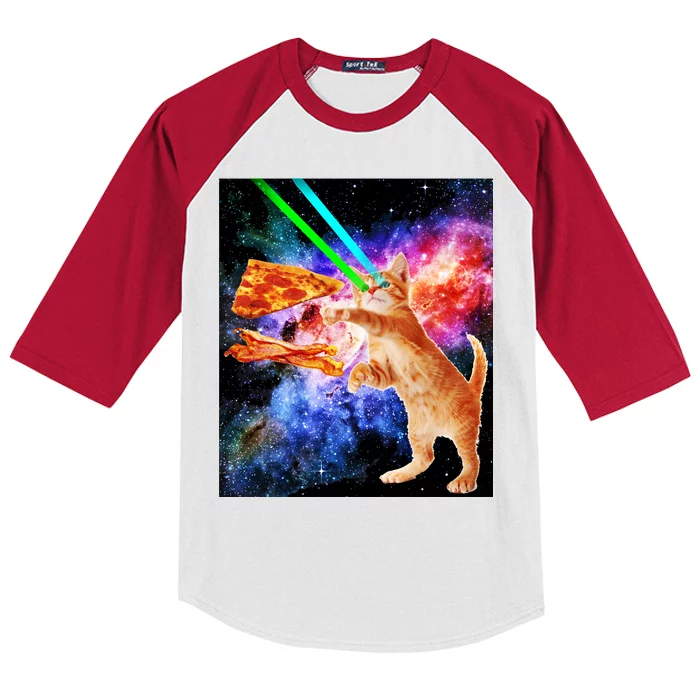 Space Hunger Flying Cat Pizza Bacon1 Kids Colorblock Raglan Jersey