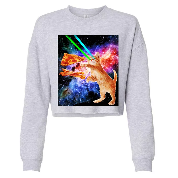 Space Hunger Flying Cat Pizza Bacon1 Cropped Pullover Crew