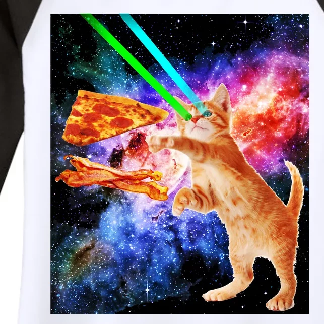 Space Hunger Flying Cat Pizza Bacon1 Women's Tri-Blend 3/4-Sleeve Raglan Shirt