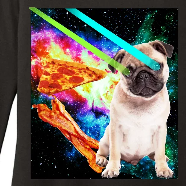 Space Hunger Pug Laser Pizza Bacon Womens CVC Long Sleeve Shirt