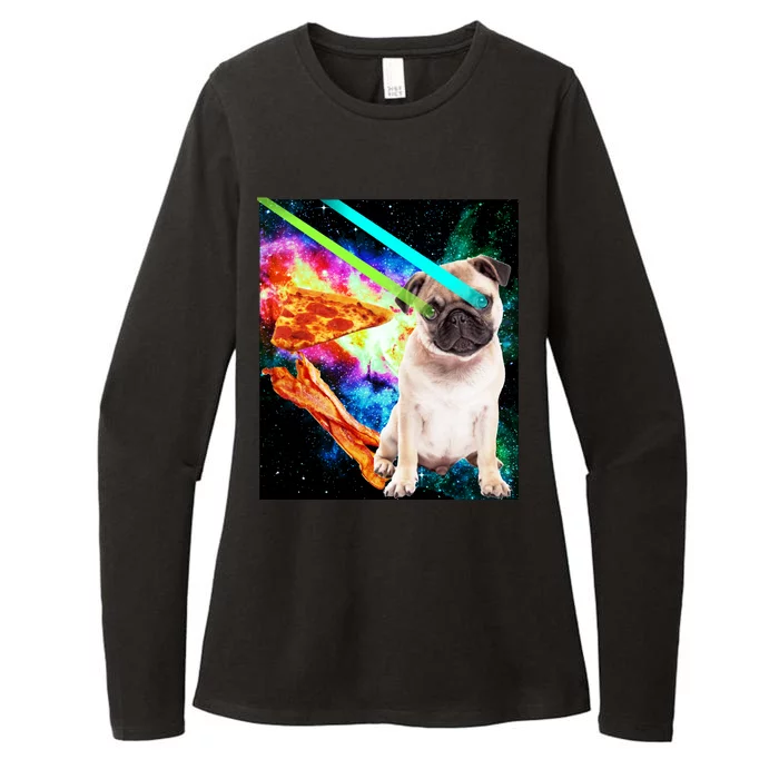 Space Hunger Pug Laser Pizza Bacon Womens CVC Long Sleeve Shirt