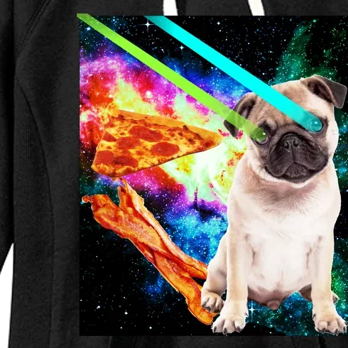 Space Hunger Pug Laser Pizza Bacon Women's Fleece Hoodie