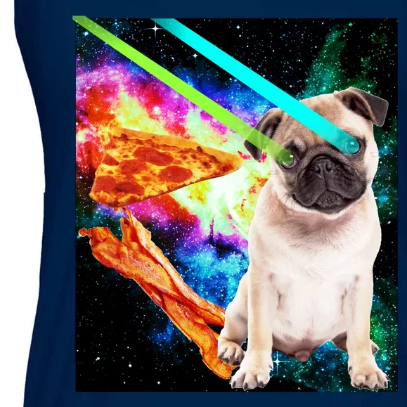 Space Hunger Pug Laser Pizza Bacon Ladies Essential Flowy Tank