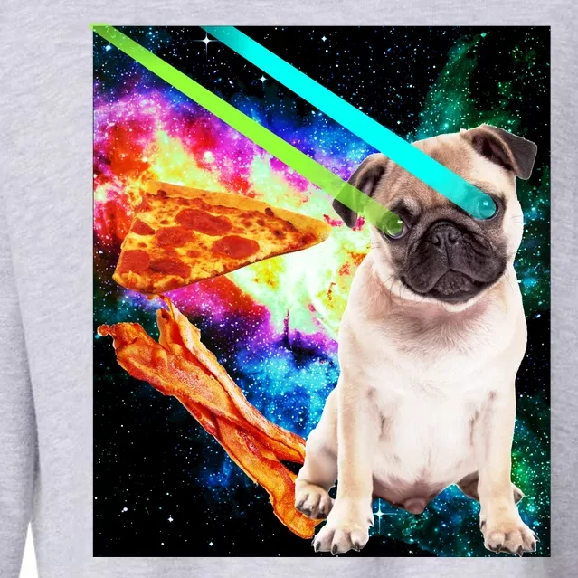 Space Hunger Pug Laser Pizza Bacon Cropped Pullover Crew