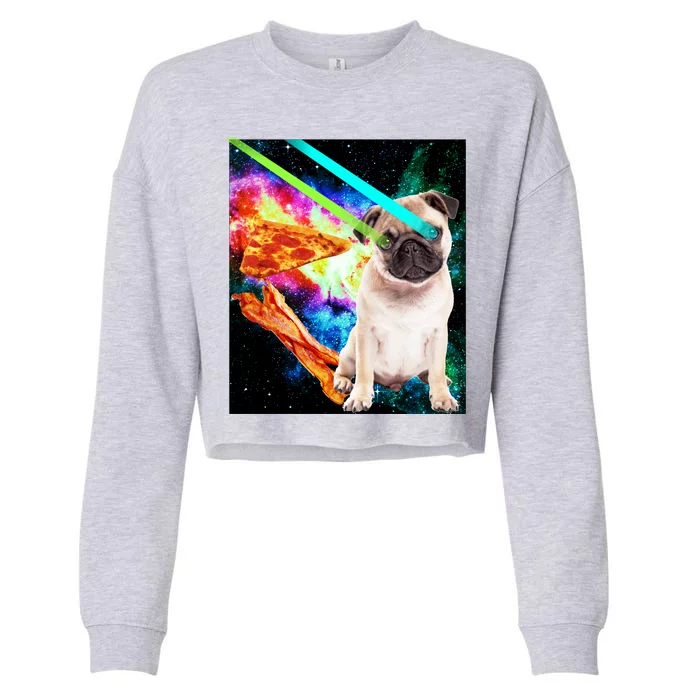 Space Hunger Pug Laser Pizza Bacon Cropped Pullover Crew