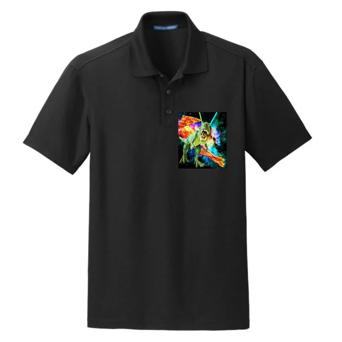 Space Hunger Wars T-Rex Pizza Bacon Dry Zone Grid Performance Polo