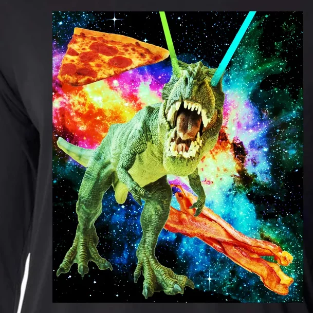 Space Hunger Wars T-Rex Pizza Bacon Cooling Performance Long Sleeve Crew