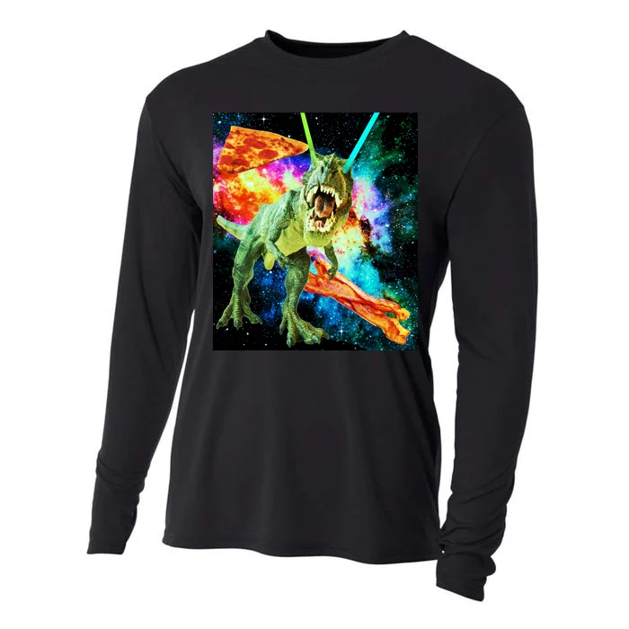 Space Hunger Wars T-Rex Pizza Bacon Cooling Performance Long Sleeve Crew