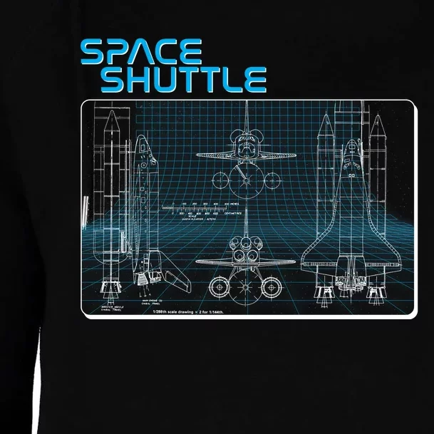 Space Shuttle Diagram Blueprint Womens Funnel Neck Pullover Hood