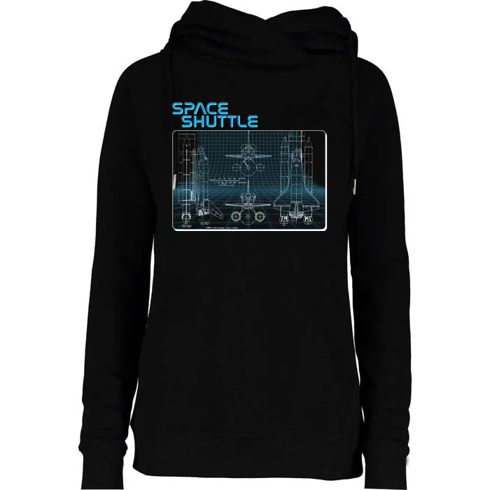 Space Shuttle Diagram Blueprint Womens Funnel Neck Pullover Hood